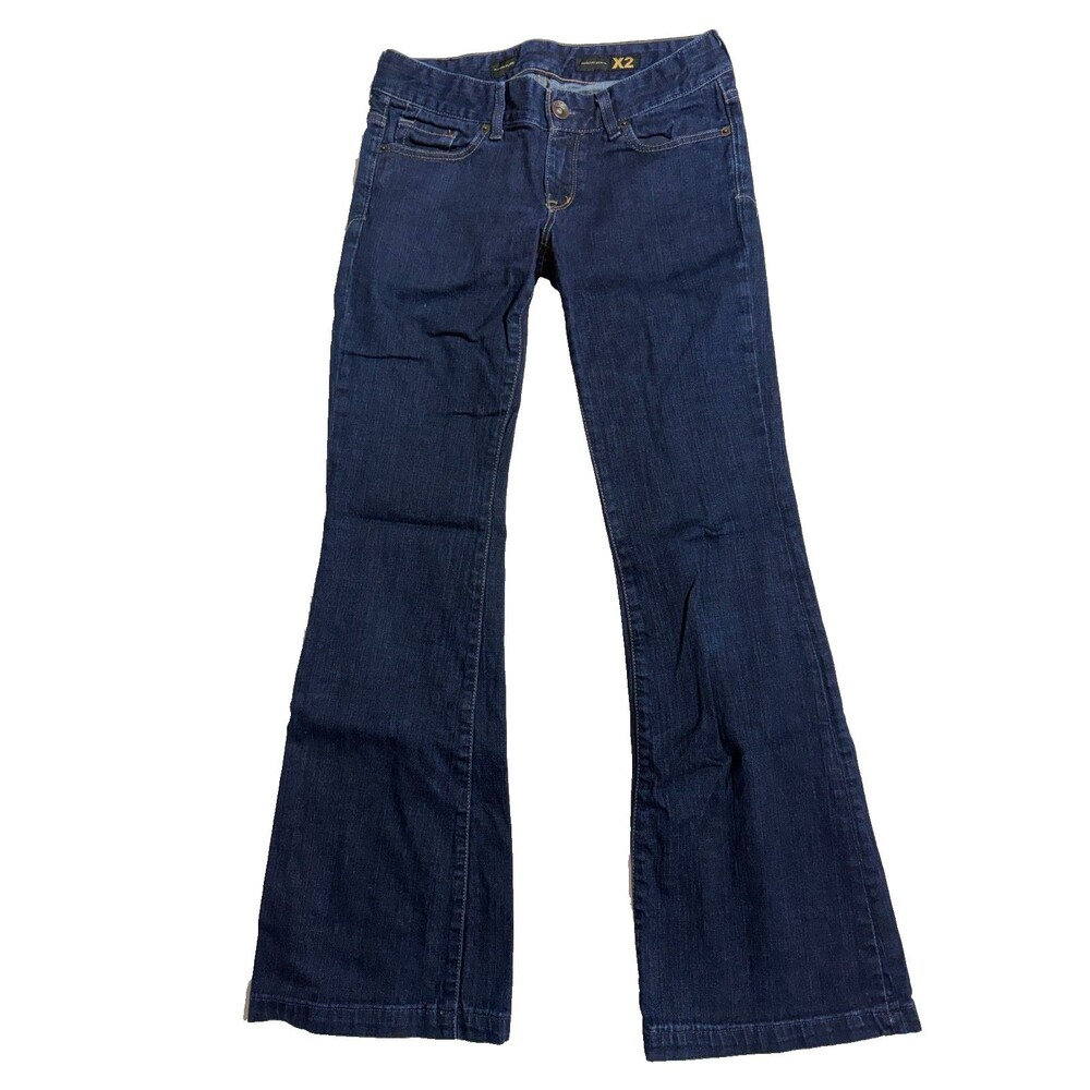 Express X2 Low Rise Flare Jeans Dark Wash 6 Long VINTAGE Y2K Bell Bottom EVC